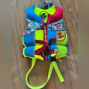 Hyperlite Kids' Neon Multi-Color Life Vest - Blue/Yellow/Red - 30-50 lbs